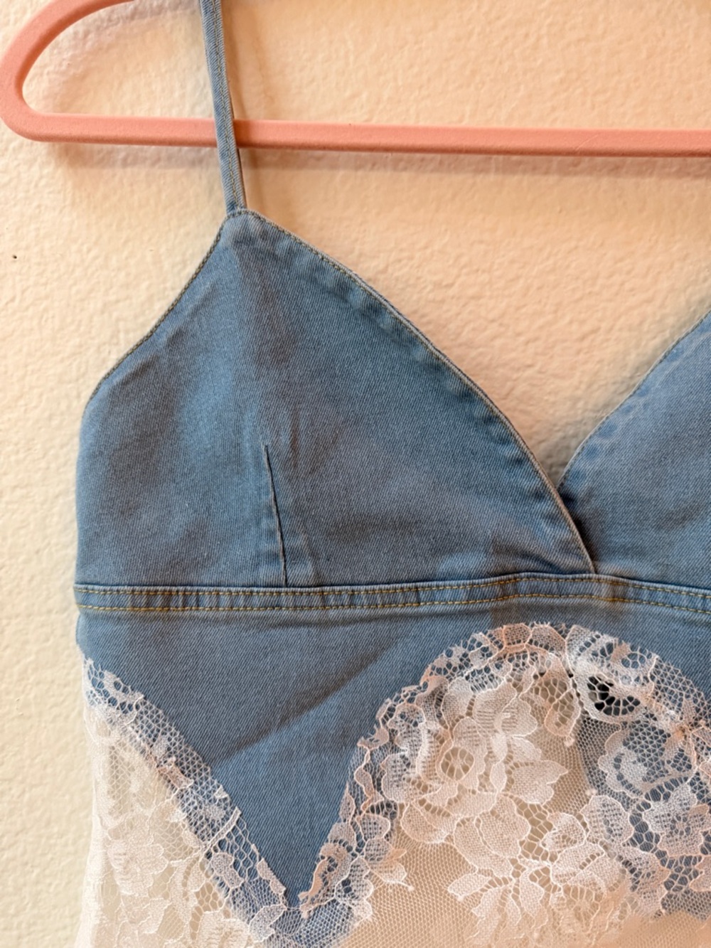 Y2K Fairycore Denim Lace Cami Top ‎ Blue White Corset Festival Boho Sheer S - Picture 3 of 13